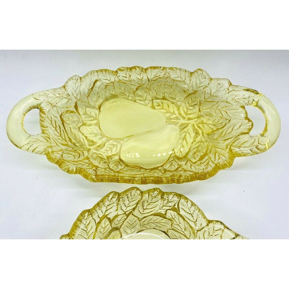 Yellow Mist Sweet Pear Avocado Tiara Indiana Glass Handled Serving Dish Set VTG - Picture 6 of 11